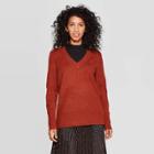 Women's Long Sleeve V-neck Pullover Sweater - A New Day Rust