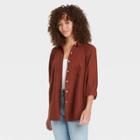 Women's Raglan Long Sleeve Denim Button-down Shirt - Universal Thread Burgundy