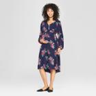 Maternity Floral Print Ruched Woven Dress - Isabel Maternity By Ingrid & Isabel Navy Xxl, Women's, Blue