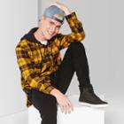 Men's Plaid Long Sleeve Poplin Detachable Hooded Button-down Shirt - Original Use Zesty Gold