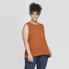 Women's Plus Size Crewneck Tank With Back Slit - Ava & Viv Rust (red)