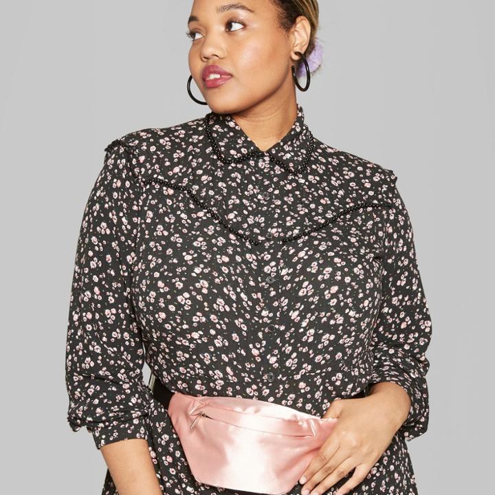 Women's Plus Size Long Sleeve Button Up Floral Western Shirt Dress - Wild Fable Black