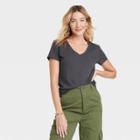 Women's Slim Fit Short Sleeve V-neck T-shirt - Universal Thread Dark Gray