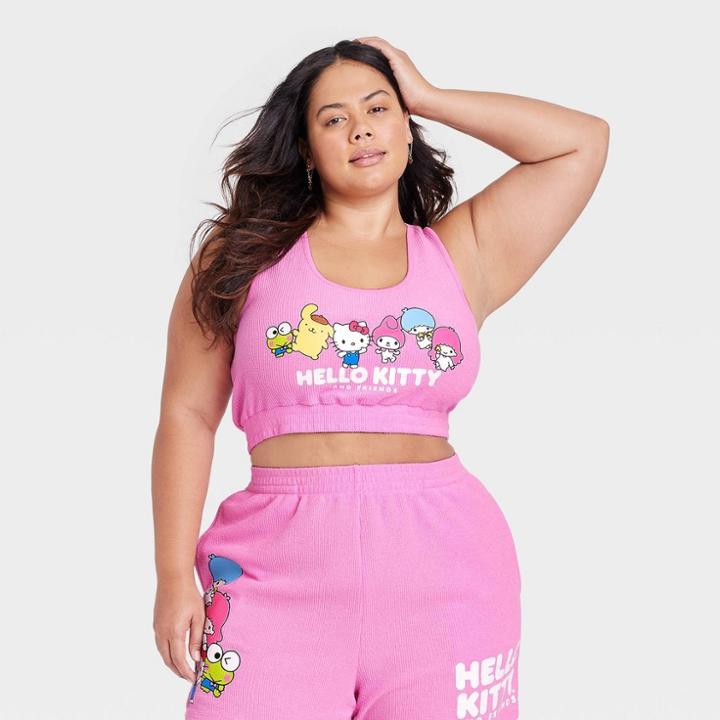 Women's Hello Kitty Plus Size Graphic Cropped Tank Top - Pink