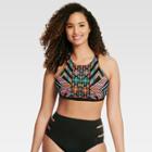Beach Betty By Miracle Brands Women's Bikini Swim Top Tribal Design Black