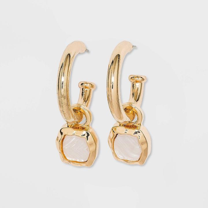 Inlayed And Textured Charm Hoop Earrings - A New Day Ivory