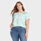 Modern Lux Women's Plus Size Three Leaf Clover Embroidery Short Sleeve Graphic T-shirt - Green
