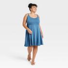 Women's Plus Size Sleeveless Skater Dress - Ava & Viv Blue X