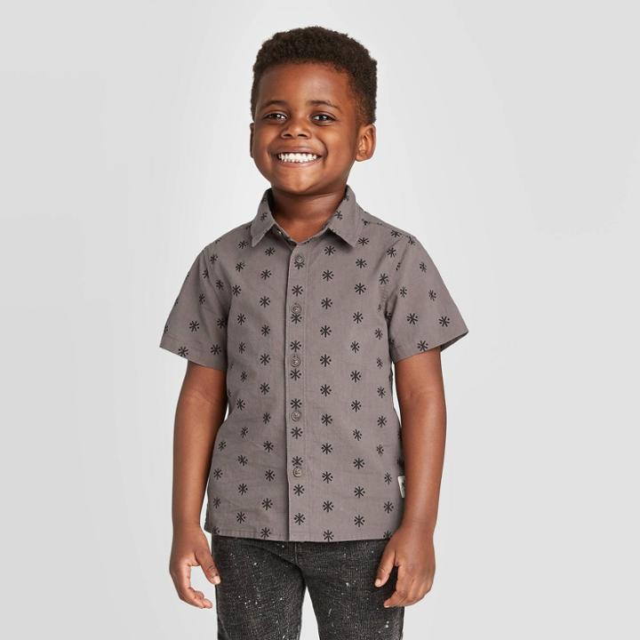 Petitetoddler Boys' Short Sleeve Button-down Shirt - Art Class Black 12m, Toddler Boy's, Gray