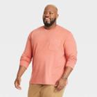 Men's Big & Tall Long Sleeve Garment Dyed Pocket T-shirt - Goodfellow & Co Rose Red