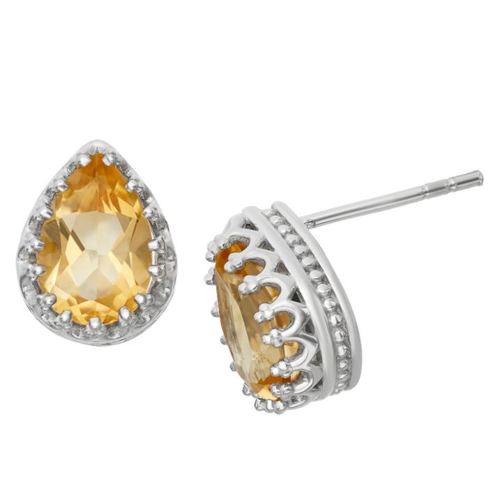 2 2/3 Tcw Tiara Sterling Silver Pear-cut Citrine Crown Earrings