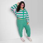 Women's Plus Size Ascot + Hart Stripe Graphic Cardigan - Pink/green