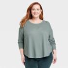 Women's Plus Size Long Sleeve U-neck Tunic Top - Knox Rose Dark Green