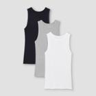 Women's Slim Fit Ribbed 3pk Bundle Tank Top - A New Day Black/white/gray