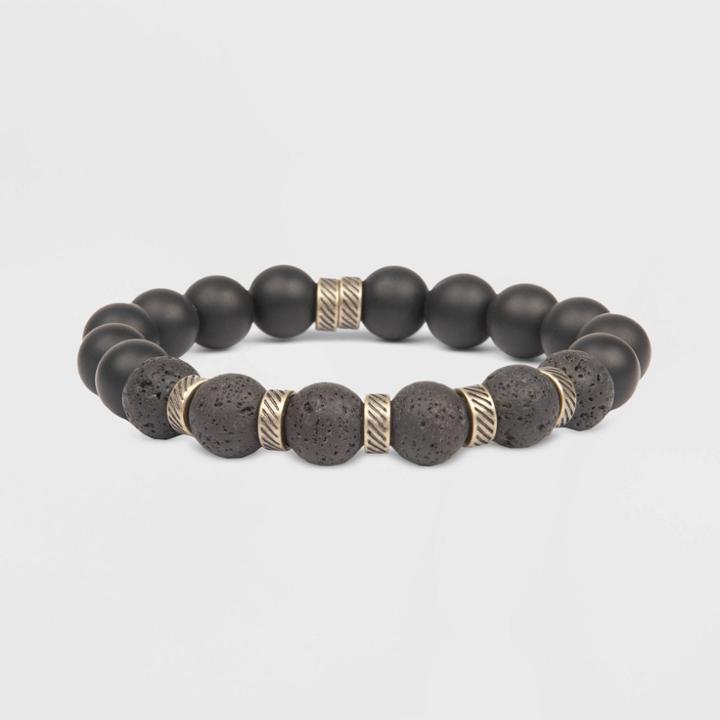 Men's Semi-precious Stone Beaded Bracelet - Goodfellow & Co Black One Size,