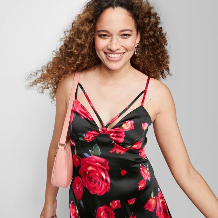 Women's Satin Slip Dress - Wild Fable Black Floral
