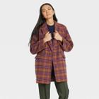 Women's Top Overcoat - A New Day Brown Plaid