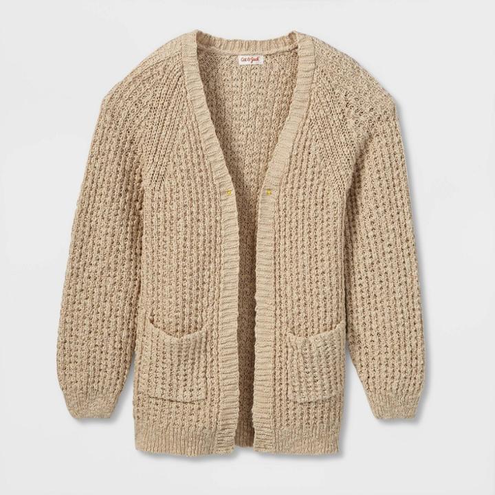 Girls' Long Open Cardigan - Cat & Jack Beige