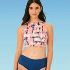 Women's Slimming Control High Neck Bikini Crop Top - Beach Betty By Miracle Brands Coral Tie-dye S, Women's, Size: Small,