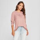 Women's Long Sleeve Lace Front Raglan Knit Top - Knox Rose (pink) Rose