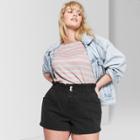 Women's Plus Size High-rise Paper Bag Waist Denim Shorts - Wild Fable Black Wash