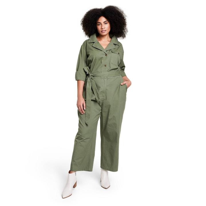 Women's Plus Size Long Sleeve Tie-front Jumpsuit - Nili Lotan X Target Olive Green