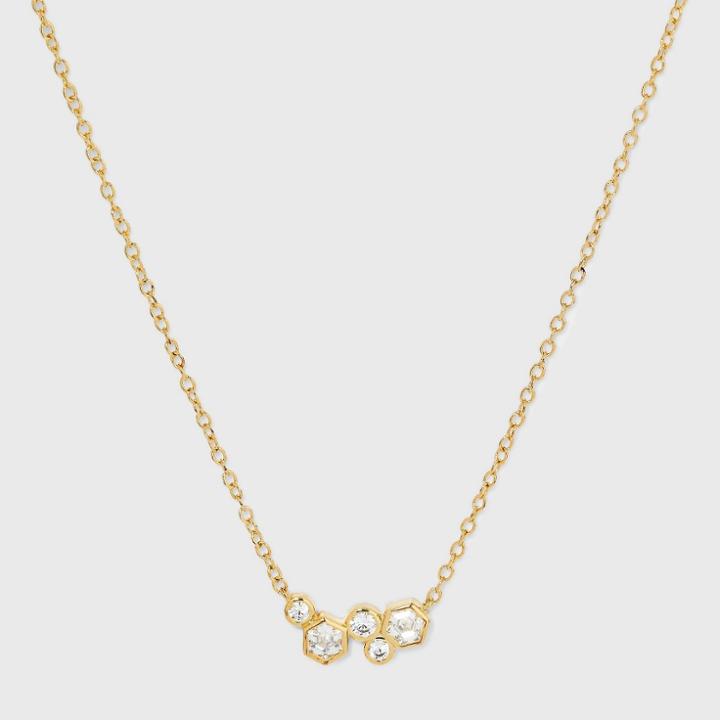 14k Gold Plated Multi Hexagon Cluster Cubic Zirconia Chain Necklace - A New Day Gold