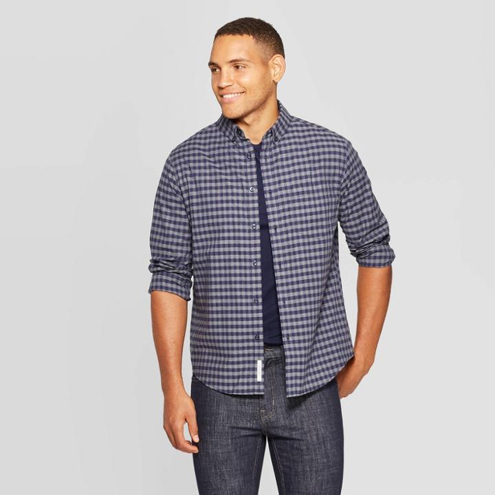 Men's Standard Fit Long Sleeve Northrop Poplin Button-down Shirt - Goodfellow & Co Navy Voyage M, Men's, Size: Medium, Blue Voyage