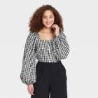 Women's Balloon Long Sleeve Bardot Top - Who What Wear Black/white Gingham Check