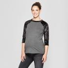 Maternity 3/4 Velvet Sleeve Knit Top - Macherie - Black