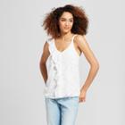 Women's Floral Print Asymmetrical Ruffle Tank Top - A New Day White