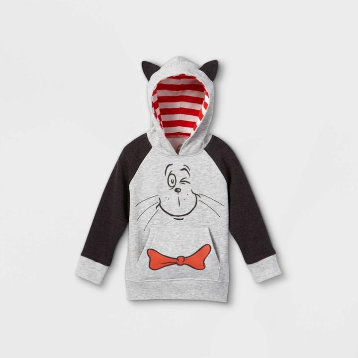 Dr. Seuss Toddler Boys' Dr.seuss 'cat In The Hat' Fleece Hooded Sweatshirt - Gray