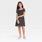 Girls' Puff Cap Sleeve Chiffon Dress - Art Class Black Floral