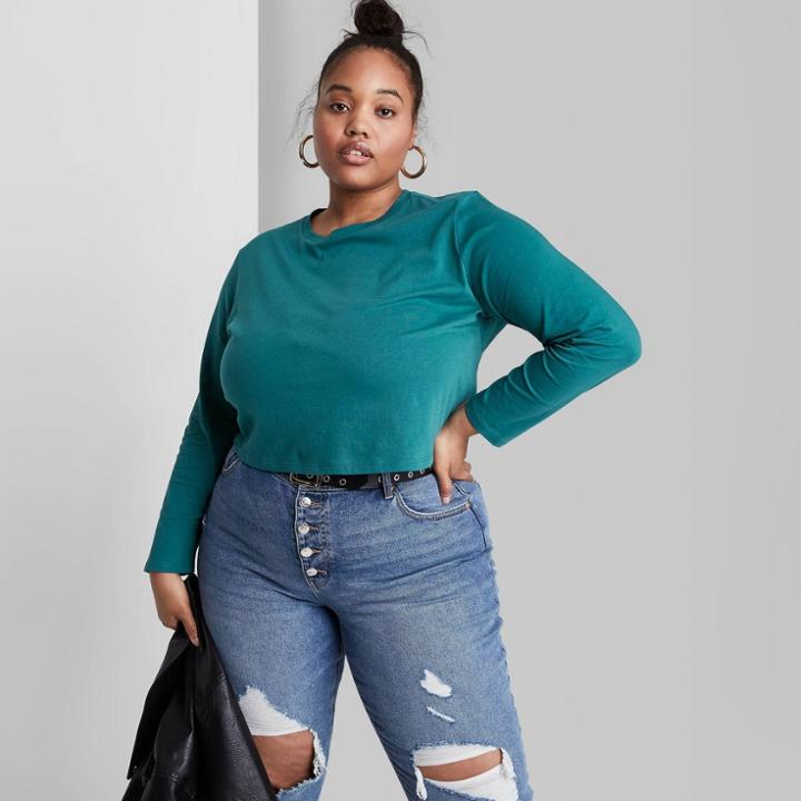 Women's Plus Size Long Sleeve T-shirt - Wild Fable Blue