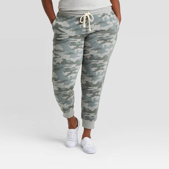 Women's Plus Size Camo Print Mid-rise Jogger Pants - Universal Thread Dark Green