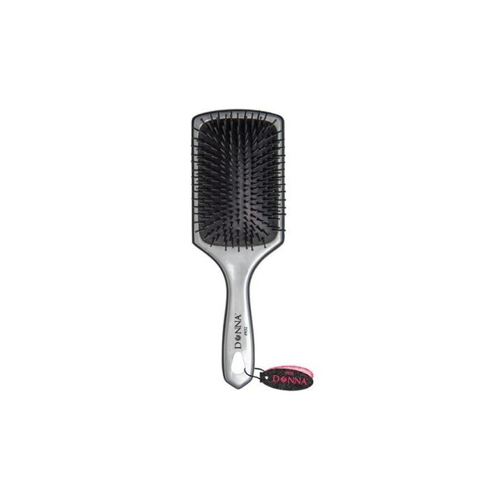 Donna Large Metallic Silver Paddle Hair Brush, Black