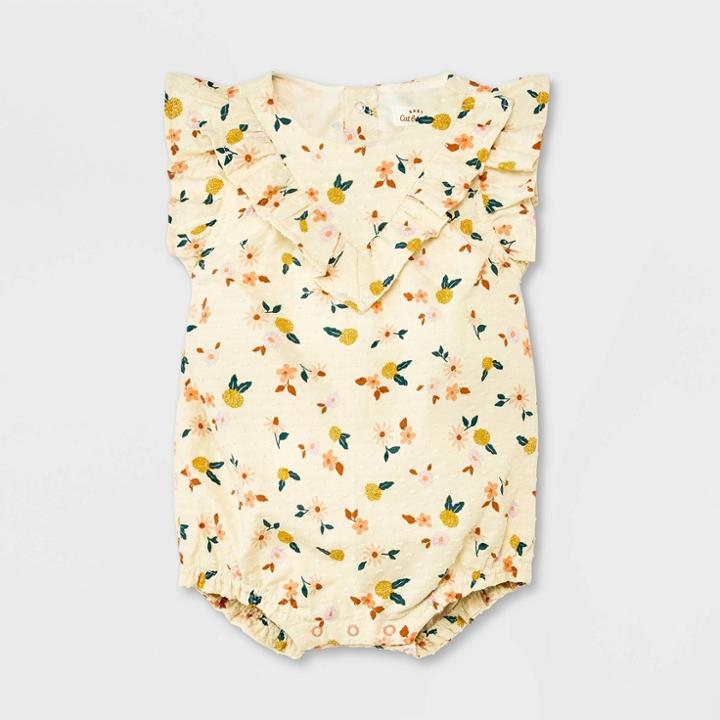 Baby Girls' Clipspot Floral Romper - Cat & Jack Newborn, Green/pink/red