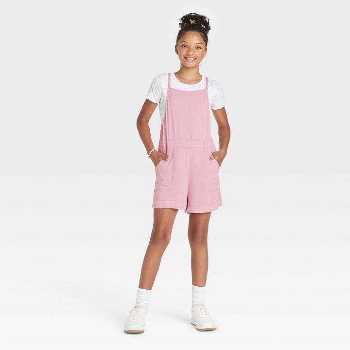 Girls' Woven Shortalls Romper - Art Class Dusty Pink