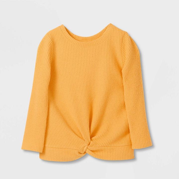 Toddler Girls' Solid Cozy Waffle Long Sleeve Top - Cat & Jack Yellow