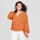 Women's Plus Size Printed Long Sleeve V-neck Wrap Top - Universal Thread Gold