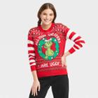 Dr. Seuss Women's Grinch All Your Sweaters Are Ugly Holiday Graphic Pullover Sweater - Red
