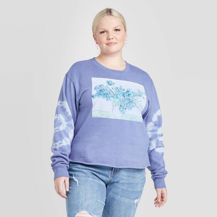 Mighty Fine Women's Van Gogh Iris Plus Size Washed Graphic Sweatshirt (juniors') - Blue 1x, Women's,