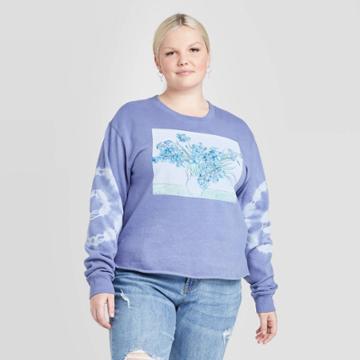 Mighty Fine Women's Van Gogh Iris Plus Size Washed Graphic Sweatshirt (juniors') - Blue 1x, Women's,
