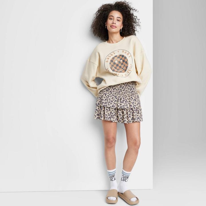Women's Ascot + Hart Ruffle Graphic A-line Mini Skirt - Tan Leopard Print
