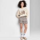Women's Ascot + Hart Ruffle Graphic A-line Mini Skirt - Tan Leopard Print