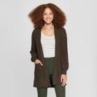 Women's Pointelle Open Cardigan Sweater - A New Day Olive (green)