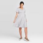 Maternity Striped Cuffed Short Sleeve Shirtdress - Isabel Maternity By Ingrid & Isabel Gray/white Xs, Women's, White Gray