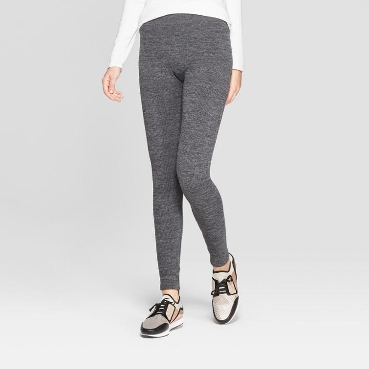 Women's Ribbed Fleece Lined Hosiery Leggings - A New Day Dark Heather Grey