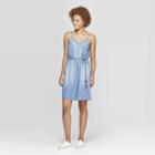 Women's Sleeveless V-neck Embroidered Belted Shift Dress - Knox Rose Chambray