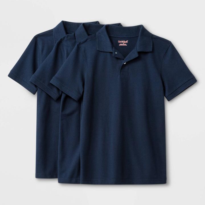 Boys' 3pk Short Sleeve Pique Uniform Polo Shirt - Cat & Jack Navy (blue)